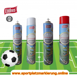 Endres Orginal bestes Athleticspray 750 ml Sportplatzmarkierung. Sortiert 24 Dosen weiß + 12 Dosen rot. Reichweite ca. 195m/Dose bei 10 cm Breite= nur ca. 3,5 Dosen/Platz
